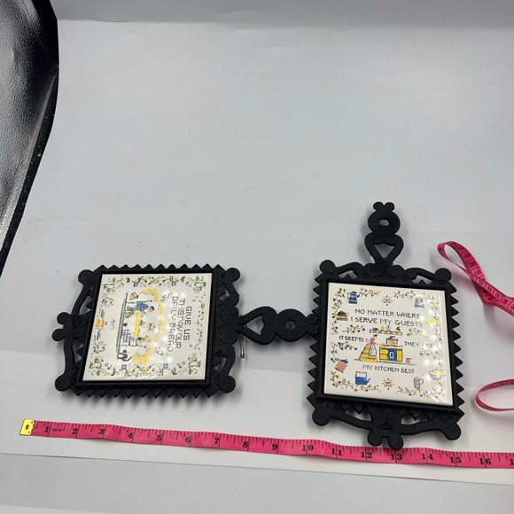 Vintage Ceramic Tile & Cast Iron Trivet MCM MidCentury Daily Bread DAMAGED - Picture 12 of 12